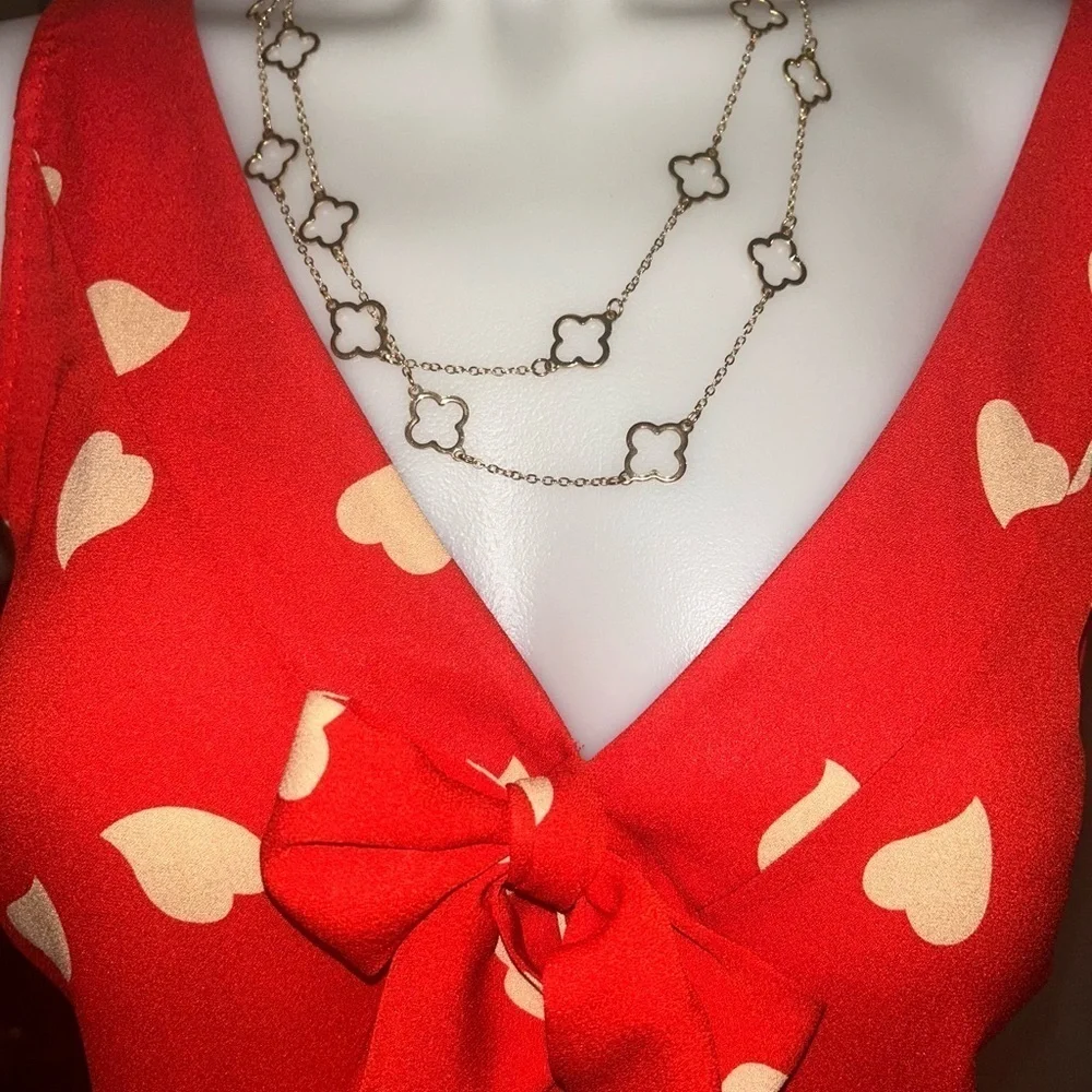 Tory Burch 100% Silk Top VNeck Red Bowtie Accent Valentines Day NWOT